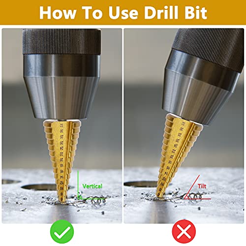 PRECIHW 15 Sizes Step Drill Bit, 4mm-32mm (3/16" to 1-1/4") Titanium Coated Multi Step Drill Bits for Sheet Metal Hole Drilling, HSS Multi Size Unibit Drill Bits for Metal, Aluminium and Wood - Image 5