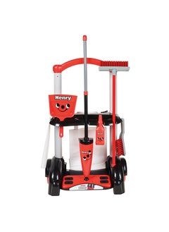 CASDON Henry Cleaning Trolley: Red toy playset with cleaning tools. Ages 3+  - Image 1