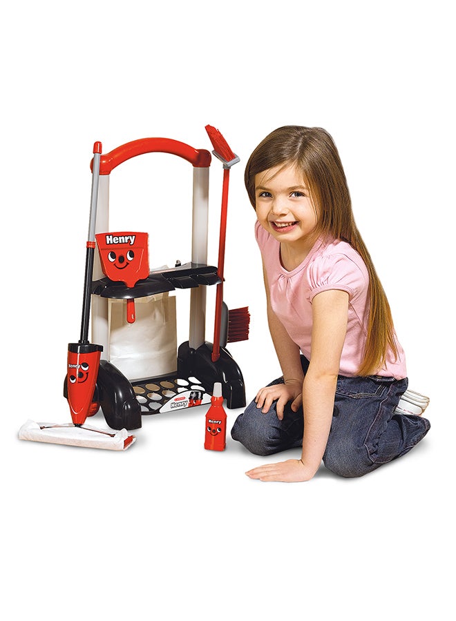 CASDON Henry Cleaning Trolley: Red toy playset with cleaning tools. Ages 3+ - Image 5