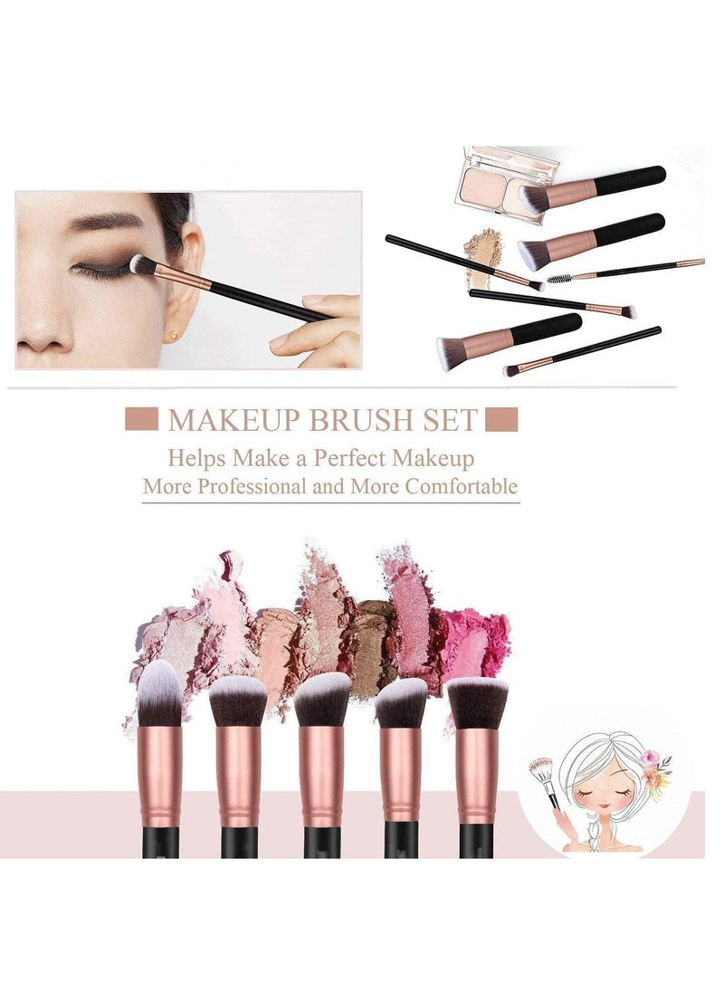 Kanza - 14-Piece Makeup Multi Use Brush Set Rose Gold/Black Powder Foundation Brushes Eyeshadow Face Foundation Blending Brush Holder Eyebrow Cosmetics Brush Kit Face Powder Blush Concealers Eye Shadow - Image 1