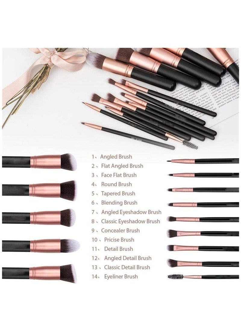 Kanza - 14-Piece Makeup Multi Use Brush Set Rose Gold/Black Powder Foundation Brushes Eyeshadow Face Foundation Blending Brush Holder Eyebrow Cosmetics Brush Kit Face Powder Blush Concealers Eye Shadow - Image 1