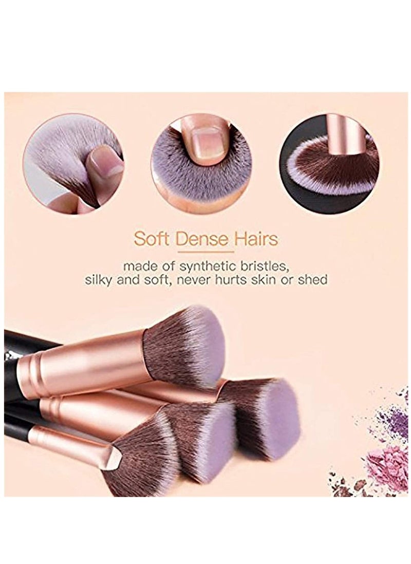 Kanza - 14-Piece Makeup Multi Use Brush Set Rose Gold/Black Powder Foundation Brushes Eyeshadow Face Foundation Blending Brush Holder Eyebrow Cosmetics Brush Kit Face Powder Blush Concealers Eye Shadow - Image 1