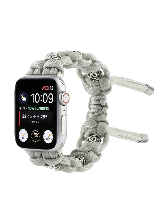 Replacement Strap For Apple Watch SE 2023 44mm Silk Silver Beads Braided Watch Band Grey