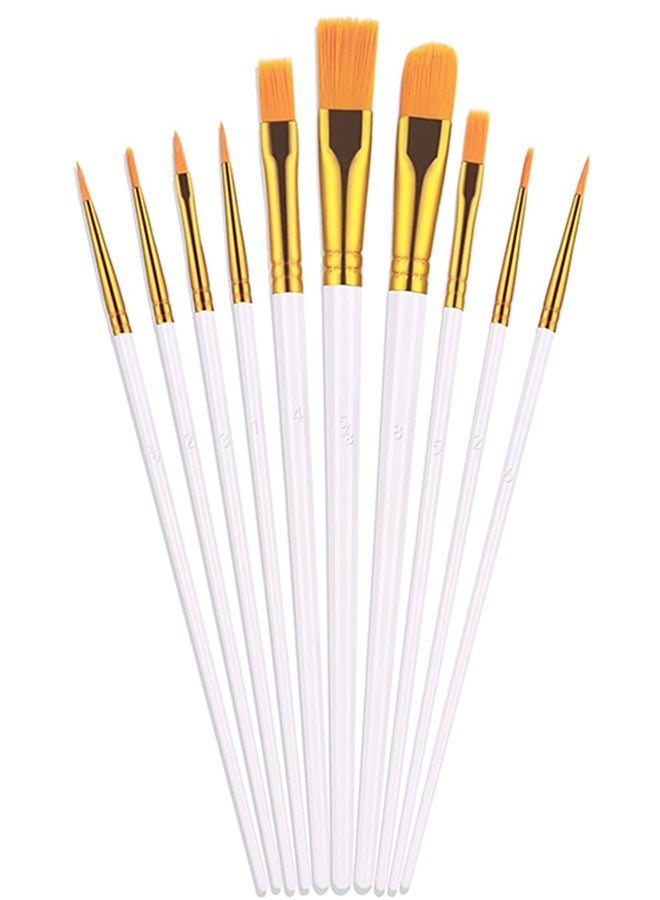 10 قطع من فرش الرسم ذات الأطراف المدببة المستديرة المصنوعة من شعر النايلون، فرش الرسم الأكريليكي للألوان المائية والزيتية وفنون الوجه والأظافر والتفاصيل المصغرة ورسم الصخور، باللون الأبيض - Image 1