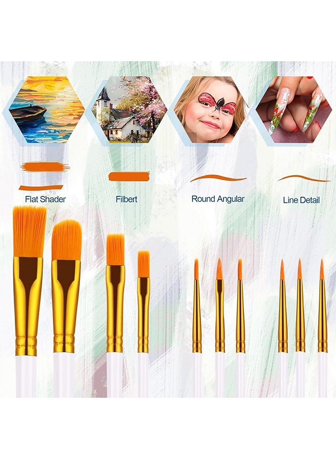 10 قطع من فرش الرسم ذات الأطراف المدببة المستديرة المصنوعة من شعر النايلون، فرش الرسم الأكريليكي للألوان المائية والزيتية وفنون الوجه والأظافر والتفاصيل المصغرة ورسم الصخور، باللون الأبيض - Image 2