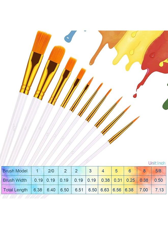 10 قطع من فرش الرسم ذات الأطراف المدببة المستديرة المصنوعة من شعر النايلون، فرش الرسم الأكريليكي للألوان المائية والزيتية وفنون الوجه والأظافر والتفاصيل المصغرة ورسم الصخور، باللون الأبيض - Image 4