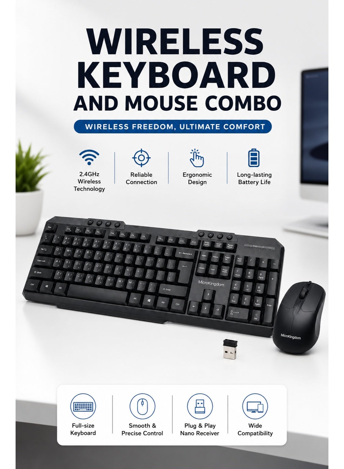 مايكرو كينغدوم Microkingdom Wireless Keyboard And Mouse Combo 2.4GHz