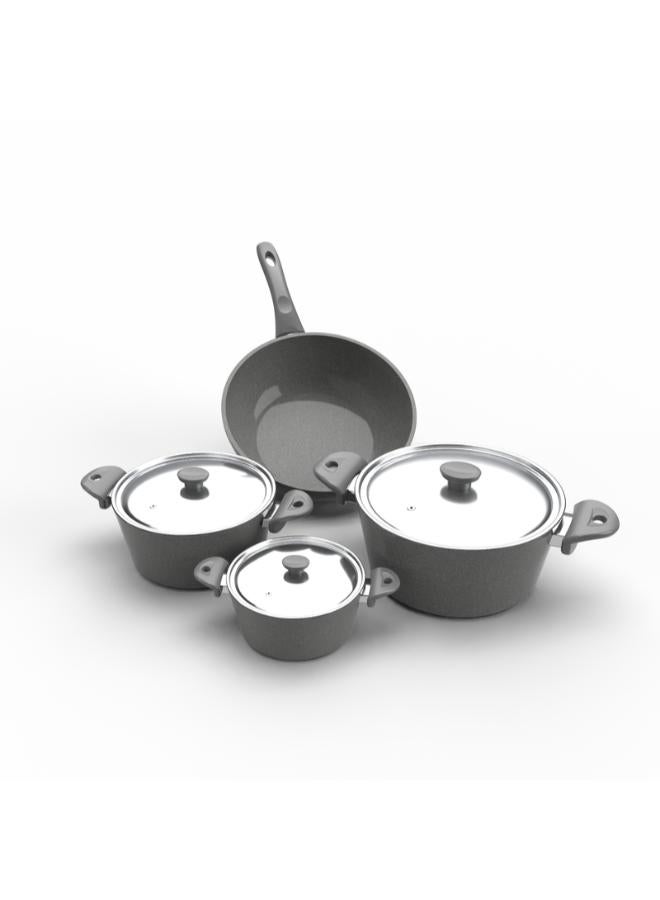 Top Chef granit 7 pieces set ( pot 16 / 22 /26 / wook 28 ) grey (Suitable For Induction) - Image 2