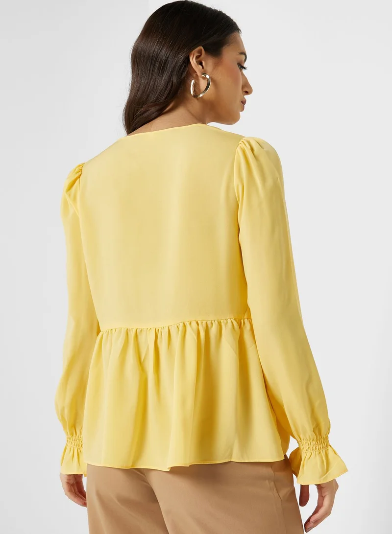 French Connection V-Neck Tiered Flared Sleeve Top