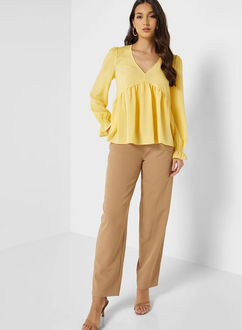 French Connection V-Neck Tiered Flared Sleeve Top