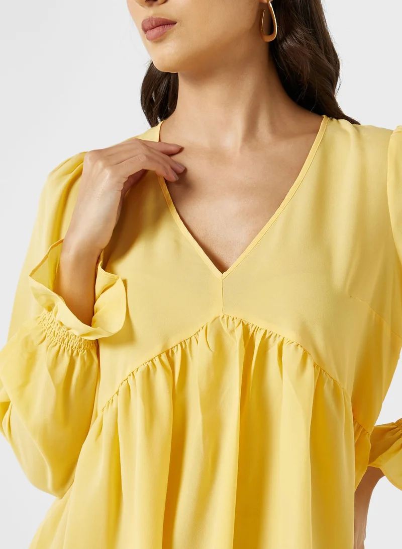 French Connection V-Neck Tiered Flared Sleeve Top