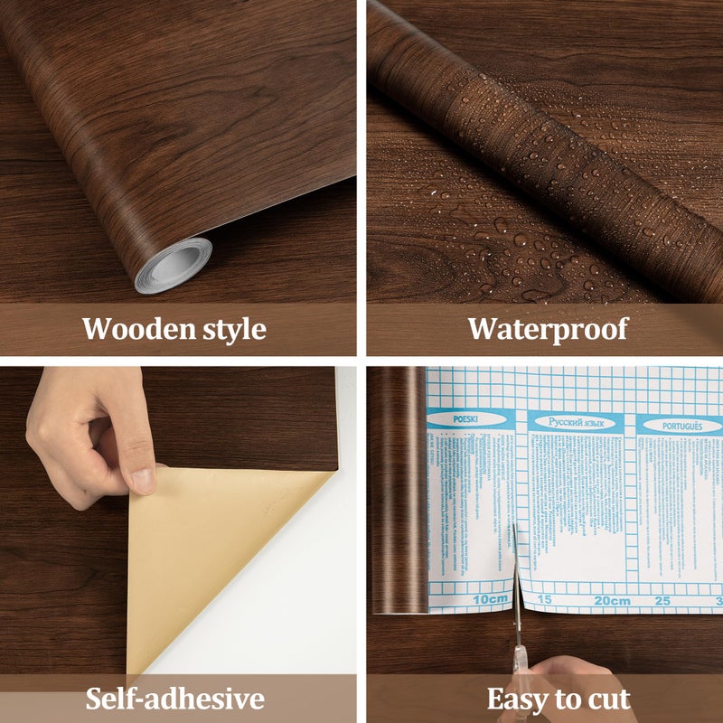 Decoroom Wood Grain Contact Paper Self Adhesive 17.7'' x 118'' - Peel and Stick Wallpaper for Countertop Kitchen Cabinet - Counter Top Waterproof Walnut Wooden Vinly Wrap for Cabinets and Countertops - Image 2
