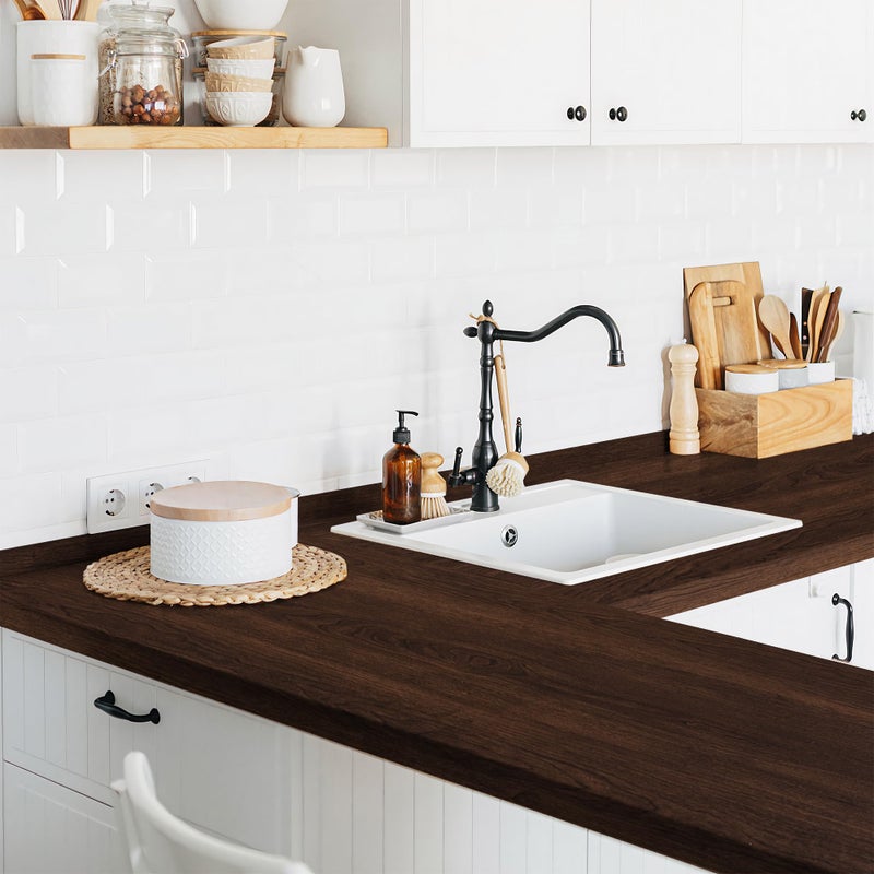 Decoroom Wood Grain Contact Paper Self Adhesive 17.7'' x 118'' - Peel and Stick Wallpaper for Countertop Kitchen Cabinet - Counter Top Waterproof Walnut Wooden Vinly Wrap for Cabinets and Countertops - Image 3