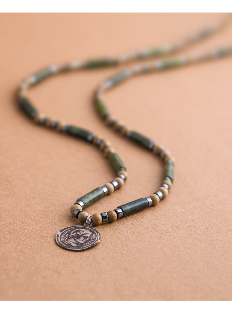 Minza " Caesar " Pure 925 Sterling Silver, Jade Stone, Hematite stone, Sandal Wood, Handmade Necklace for Men, Pendant and Beaded Necklace, 1.800 grams of Silver, Jewelry for Casual & Special Occasion - Image 4