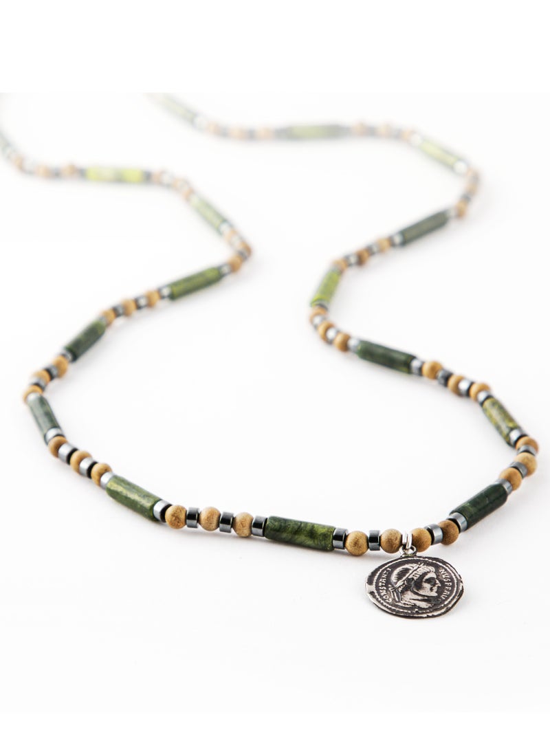 Minza " Caesar " Pure 925 Sterling Silver, Jade Stone, Hematite stone, Sandal Wood, Handmade Necklace for Men, Pendant and Beaded Necklace, 1.800 grams of Silver, Jewelry for Casual & Special Occasion - Image 2