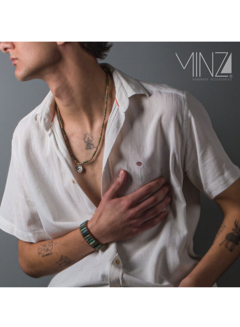 Minza " Caesar " Pure 925 Sterling Silver, Jade Stone, Hematite stone, Sandal Wood, Handmade Necklace for Men, Pendant and Beaded Necklace, 1.800 grams of Silver, Jewelry for Casual & Special Occasion - Image 5