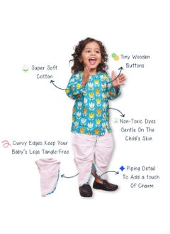 Polka Tots Polka Tots Full Sleeves Lotus Print Angrakha with Dhoti - Blue  - Image 5