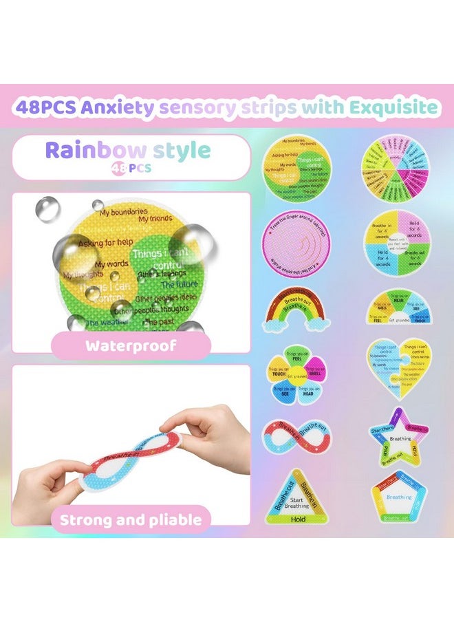 WISHTIME 48 Pcs Rainbow Breath Calm Anxiety Sensory Stickers Reusable Mindfulness Stickers Calming Strips Adhesive Sensory Strips for Office Classroom Desk Adults Teens Tension Supplies  - Image 2