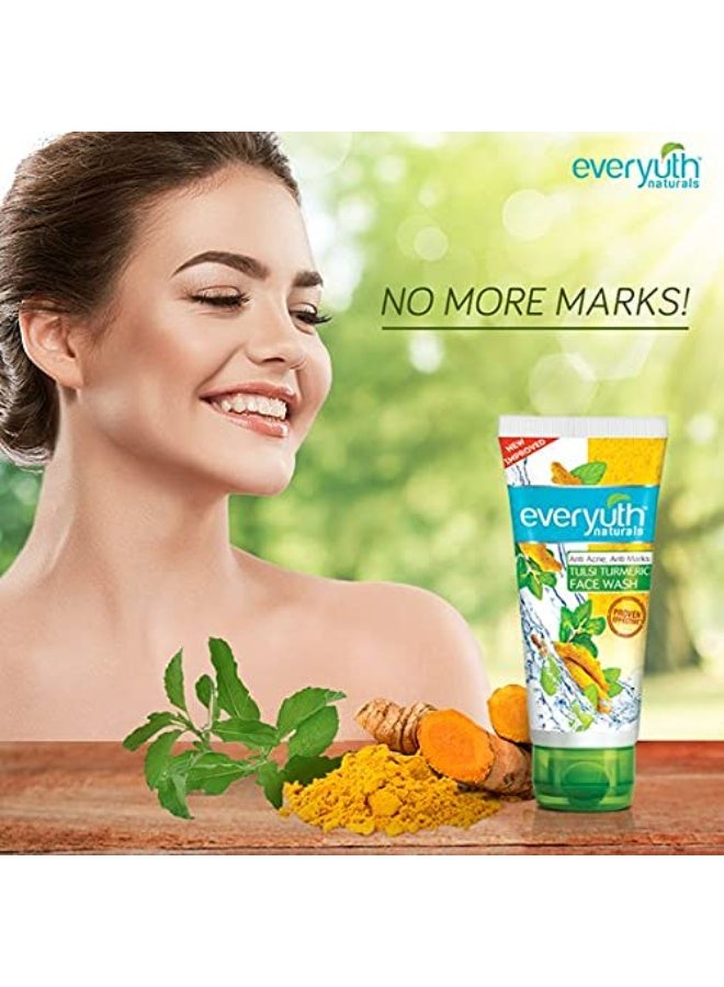 EVERYUTH NATURALS SCRUB +TULSI TURMERIC ANTI ACNE FACE WASH 50G+50G - Image 2