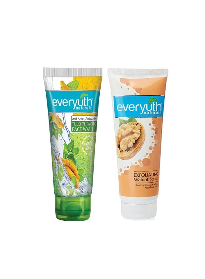 EVERYUTH NATURALS SCRUB +TULSI TURMERIC ANTI ACNE FACE WASH 50G+50G - Image 1