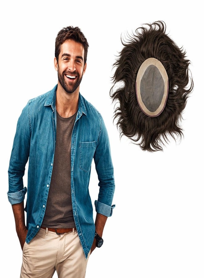 رقعة شعر رجالي Glorious Hub® 10x7 Fine R Mono، قاعدة أحادية الخيوط متينة، شعر مستعار من شعر بشري 100%، نظام شعر/شعر مستعار مريح - يتم تثبيته بمشابك أو شريط لاصق أو غراء (بني) - Image 1