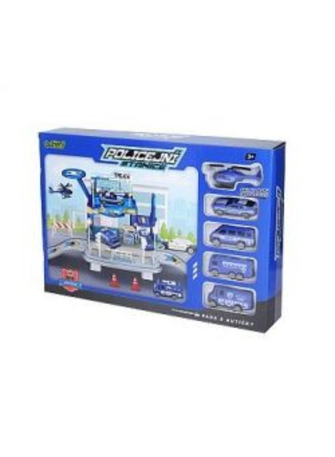 POLICE Track Car Set for Kids with Track Cars and Small Vehicles, Blue - Image 1
