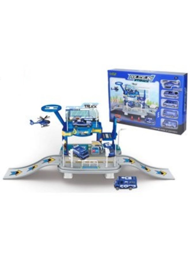 POLICE Track Car Set for Kids with Track Cars and Small Vehicles, Blue - Image 2