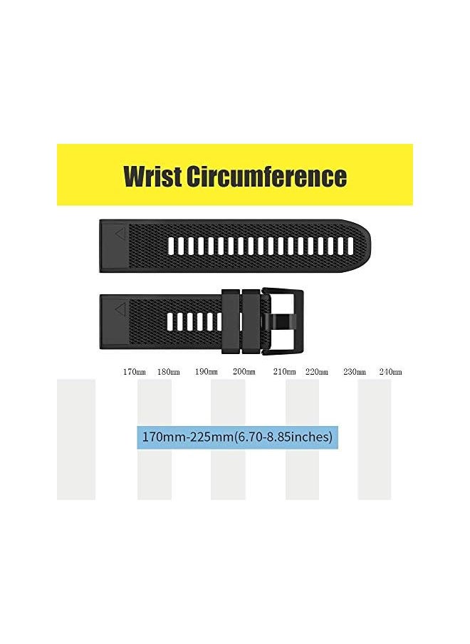 Dado - Silicone Replacement band 22 mm Compatible with Garmin watch Fenix 7 | Fenix 6 | Fenix 5 | 6 Pro | 5 Plus | Approach S60 | Forerunner 945 Smartwatch strap (Black) - Image 1