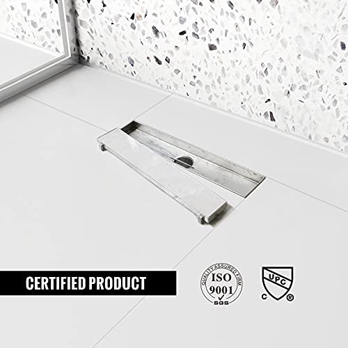 Elefloom Linear Shower Drain, 12 inch Drain with Tile Insert 2-in-1 Panel, Brushed 304 Stainless Steel Shower Floor Drain, Linear Drain with Hair Strainer and Adjustable Feet - Image 4