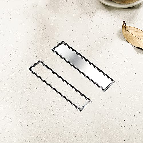 Elefloom Linear Shower Drain, 12 inch Drain with Tile Insert 2-in-1 Panel, Brushed 304 Stainless Steel Shower Floor Drain, Linear Drain with Hair Strainer and Adjustable Feet - Image 3