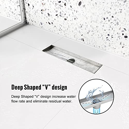Elefloom Linear Shower Drain, 12 inch Drain with Tile Insert 2-in-1 Panel, Brushed 304 Stainless Steel Shower Floor Drain, Linear Drain with Hair Strainer and Adjustable Feet - Image 5