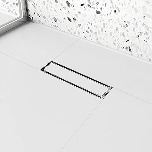 Elefloom Linear Shower Drain, 12 inch Drain with Tile Insert 2-in-1 Panel, Brushed 304 Stainless Steel Shower Floor Drain, Linear Drain with Hair Strainer and Adjustable Feet - Image 2