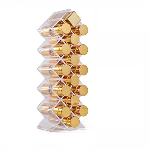 CozyCrest Acrylic Lipstick Organizer 16 Compartment Transparent Grid Holder Stand Cosmetic Display Case Lip Gloss Tower Stand for Women Makeup Cosmetic Vanity Dresser Display Lipistic Case - Image 1