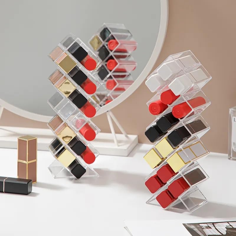 CozyCrest Acrylic Lipstick Organizer 16 Compartment Transparent Grid Holder Stand Cosmetic Display Case Lip Gloss Tower Stand for Women Makeup Cosmetic Vanity Dresser Display Lipistic Case - Image 4