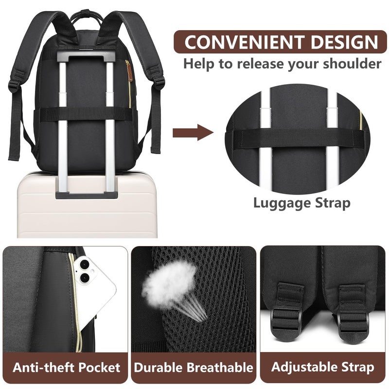 bagswan Laptop Backpack for Women College Bookbag - 17.3 Inch Fashion Travel Work Bag with USB Charger Anti-theft Business Backpacks for Nurse Teacher Beige Black Brown - Image 5