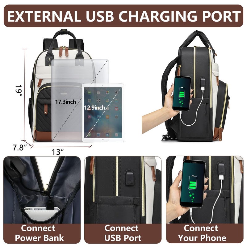 bagswan Laptop Backpack for Women College Bookbag - 17.3 Inch Fashion Travel Work Bag with USB Charger Anti-theft Business Backpacks for Nurse Teacher Beige Black Brown - Image 4
