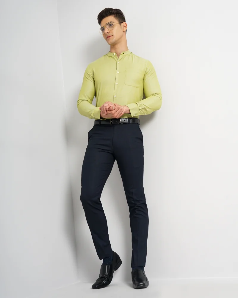 The Indian Garage Co Men Slim Fit Solid Full Sleeves Mandarin Collar Formal Shirt