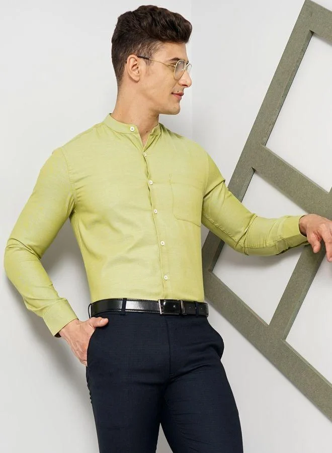 The Indian Garage Co Men Slim Fit Solid Full Sleeves Mandarin Collar Formal Shirt