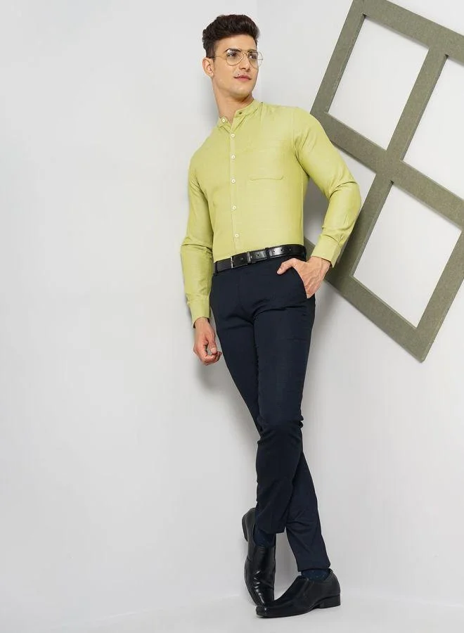 The Indian Garage Co Men Slim Fit Solid Full Sleeves Mandarin Collar Formal Shirt