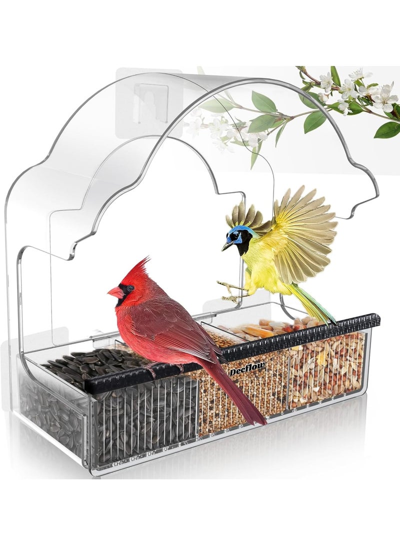 SOLARAE Window Bird Feeders for Outside, Clear Bird Window Feeder with 3 Strong Adhesive Sheets, Transparent Acrylic Bird House for Window Viewing, Removable Tray, Wild Bird Watching Gift - Image 1