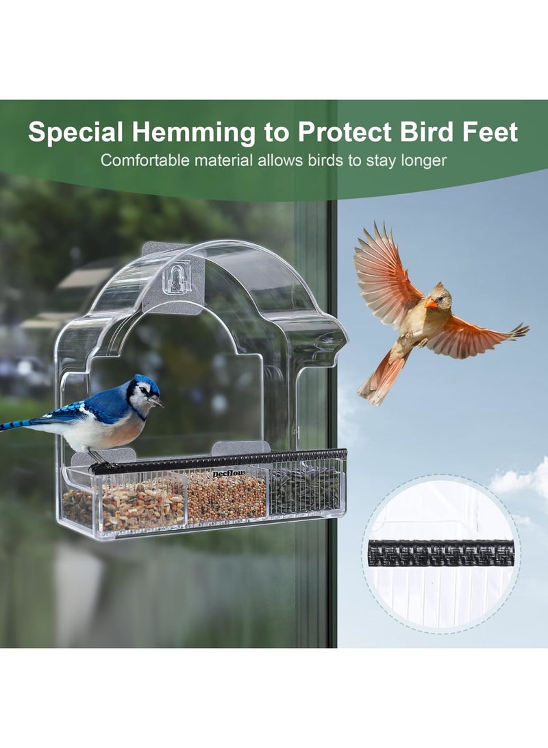 SOLARAE Window Bird Feeders for Outside, Clear Bird Window Feeder with 3 Strong Adhesive Sheets, Transparent Acrylic Bird House for Window Viewing, Removable Tray, Wild Bird Watching Gift - Image 2