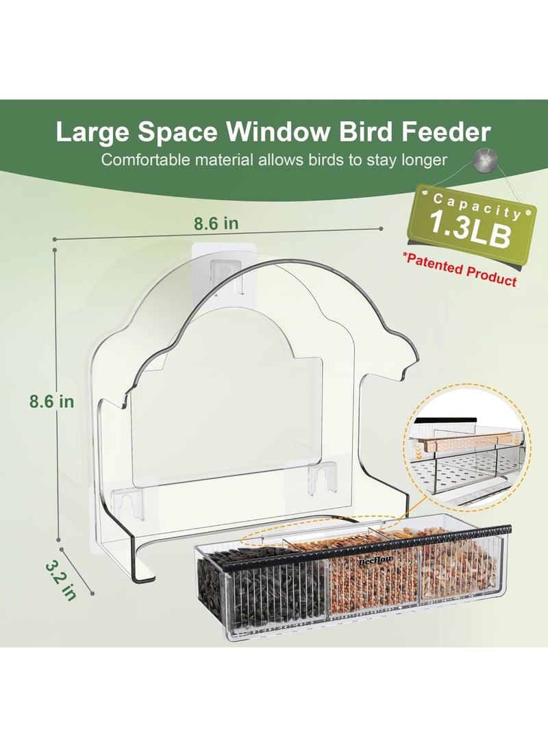 SOLARAE Window Bird Feeders for Outside, Clear Bird Window Feeder with 3 Strong Adhesive Sheets, Transparent Acrylic Bird House for Window Viewing, Removable Tray, Wild Bird Watching Gift - Image 3