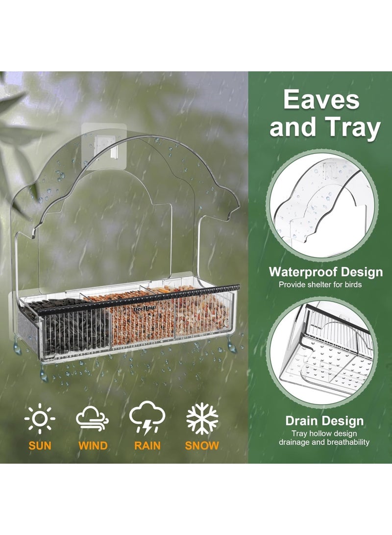 SOLARAE Window Bird Feeders for Outside, Clear Bird Window Feeder with 3 Strong Adhesive Sheets, Transparent Acrylic Bird House for Window Viewing, Removable Tray, Wild Bird Watching Gift - Image 4