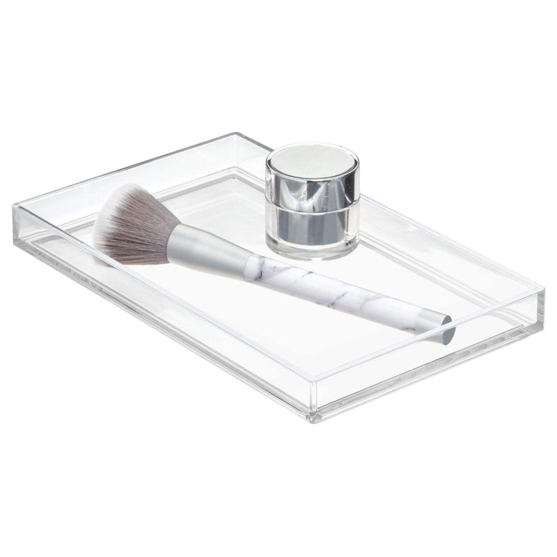 InterDesign iDesign Bathroom Tray for Towels, Cosmetics and Accessories, The Clarity Collection – 8.68” x 5.34” x 0.95”, Brushed Silver - Image 1