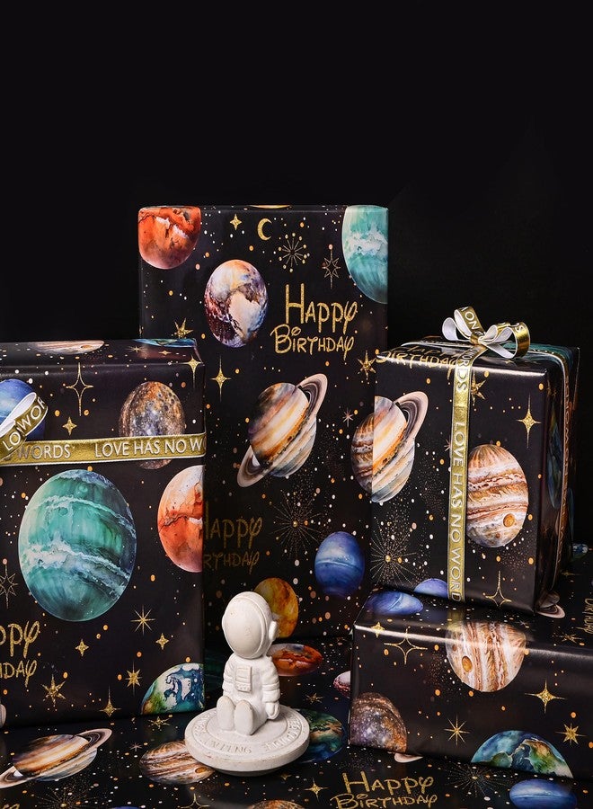 Vnaaem Space Wrapping Paper Roll for Boys Girls Kids - Solar System Planets & Happy Birthday Galaxy Gift Wrap for Kid's Birthday Baby Shower Holiday Craft DIY Party - 17 in x 20 ft(Total 28.5sq.ft) - Image 5
