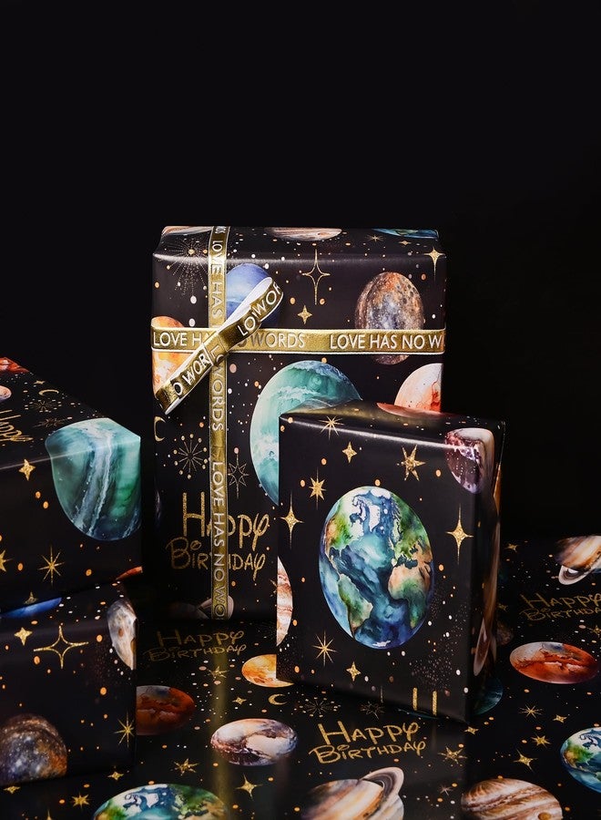 Vnaaem Space Wrapping Paper Roll for Boys Girls Kids - Solar System Planets & Happy Birthday Galaxy Gift Wrap for Kid's Birthday Baby Shower Holiday Craft DIY Party - 17 in x 20 ft(Total 28.5sq.ft) - Image 3