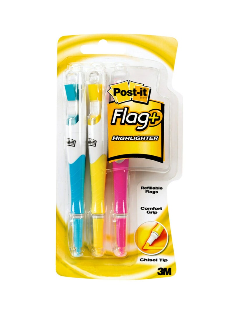 Post It Post-it Flags + Highlighter, 3 Pack, 50 Color Coordinated Flags/Highlighter, Yellow, Pink, Blue (689-HL3) - Image 1