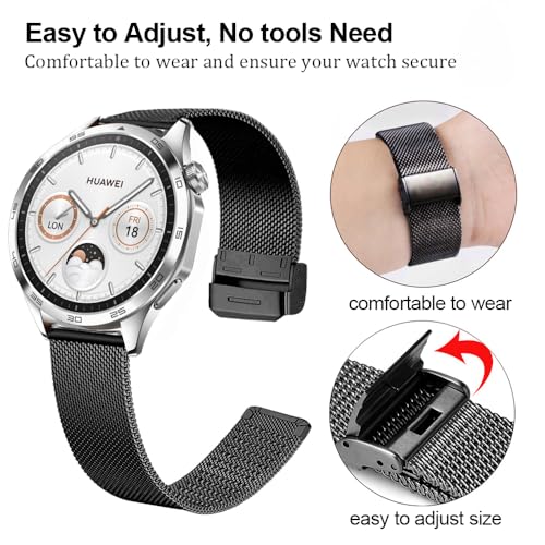 DEALELE Bands Compatible with Samsung Galaxy Watch 46mm / Galaxy 3 45mm / Gear S3, 22mm Stainless Steel Metal Mesh Replacement Strap for Huawei Watch 4/4 Pro / 3/3 Pro / GT4 / GT3 46mm (Black) - Image 2