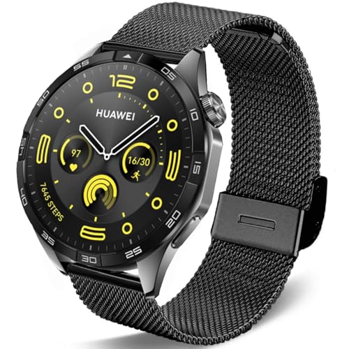 DEALELE Bands Compatible with Samsung Galaxy Watch 46mm / Galaxy 3 45mm / Gear S3, 22mm Stainless Steel Metal Mesh Replacement Strap for Huawei Watch 4/4 Pro / 3/3 Pro / GT4 / GT3 46mm (Black) - Image 1