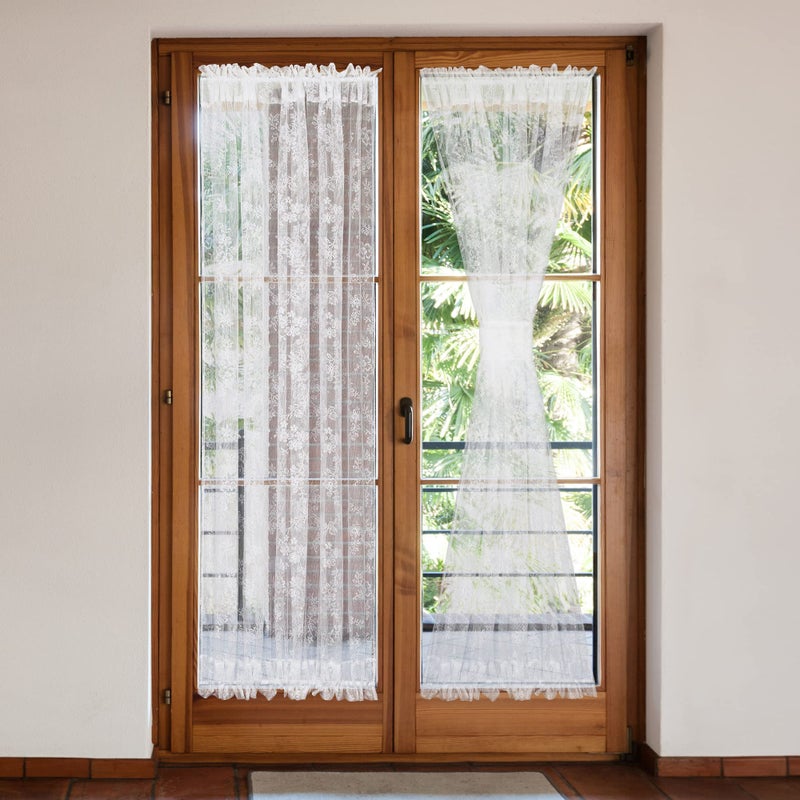 Moslovstar Lace Sheer Curtains French Sidelight Panels for Front Glass Door, Rod Pocket Floral Half Short Door Curtains with Tiebacks, 25" W x 40" L, 2 Pieces - Image 1